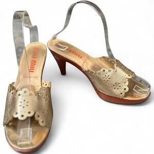 MIU MIU Gold Leather Cutout Slingback Heels Made‎ in Italy Size 39